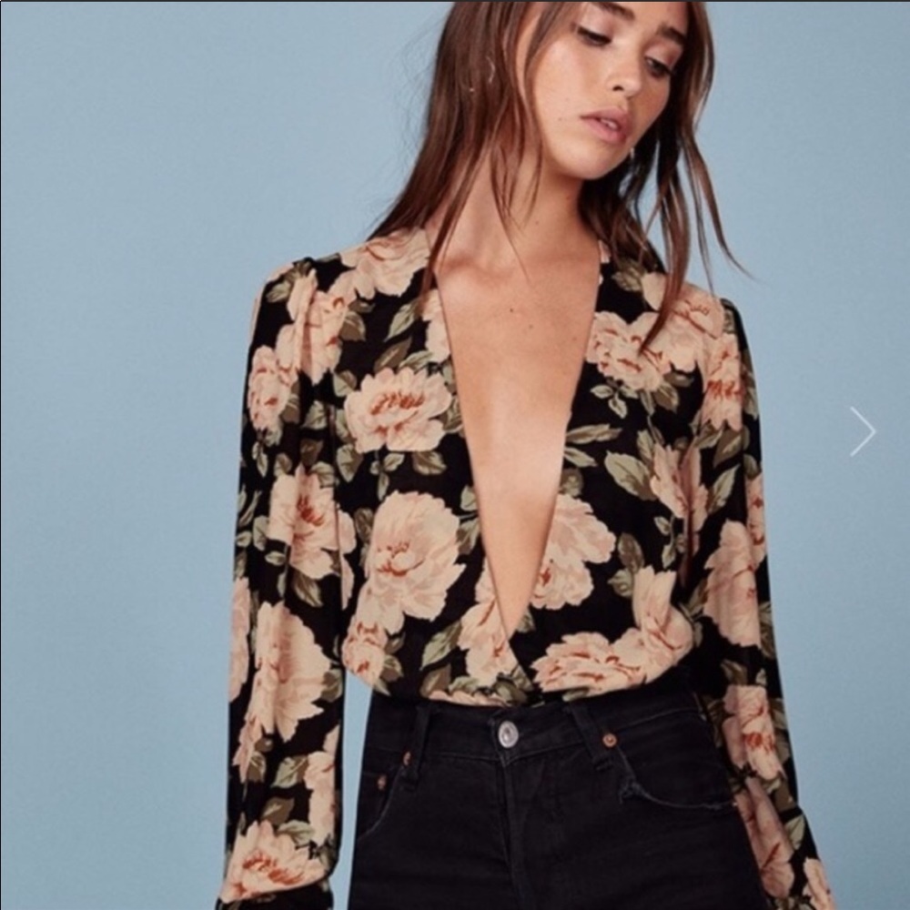 Reformation Chandler pink floral bodysuit blouse